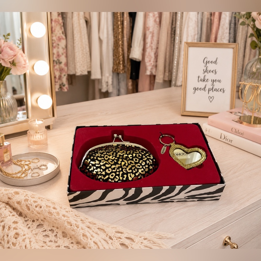 VTG 80’s New *Bongo* Leopard Print Coin Purse and Heart Keychain Set